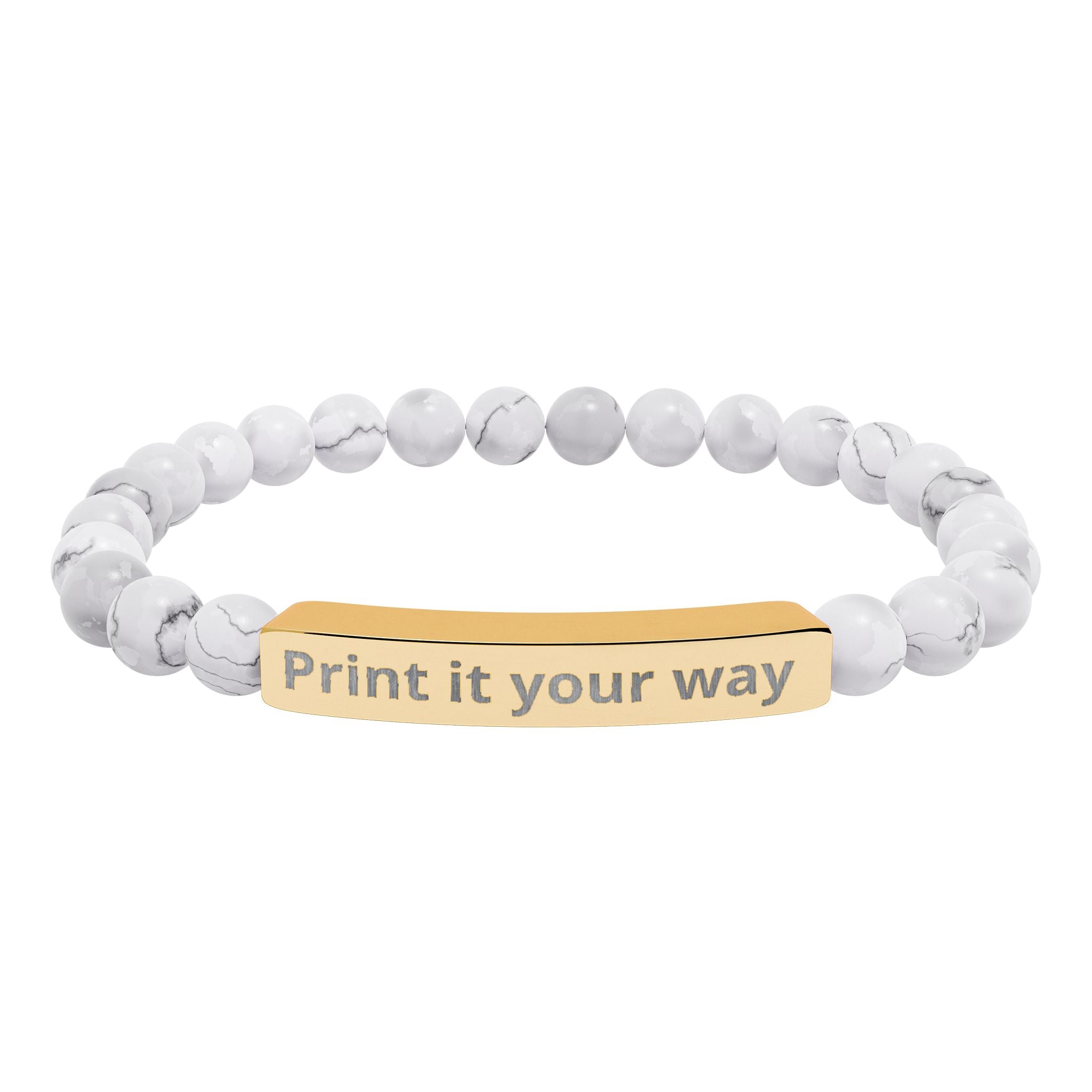 Engravable Natural Stone Beaded Bar Bracelet — Personalized Stretch Bracelet