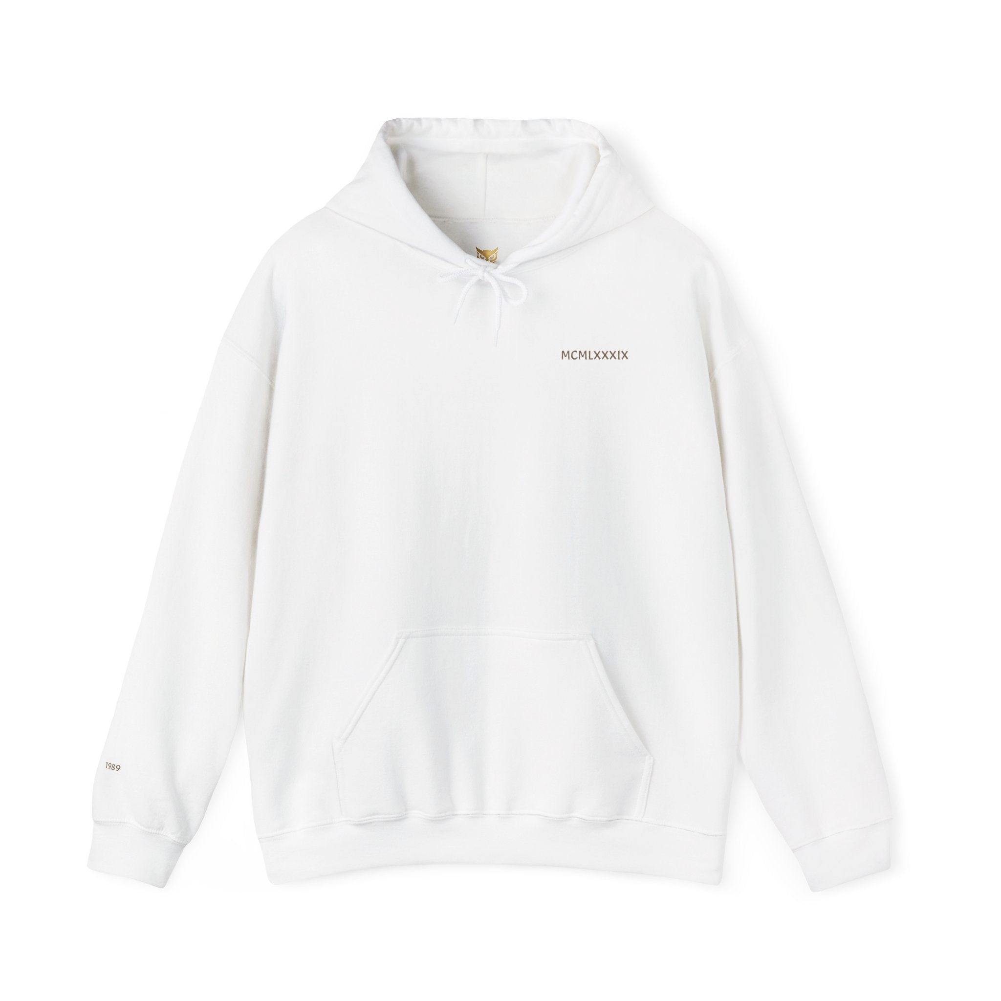Minimalist “MCMLXXXIX” Hoodie — Small Chest Text Streetwear Pullover