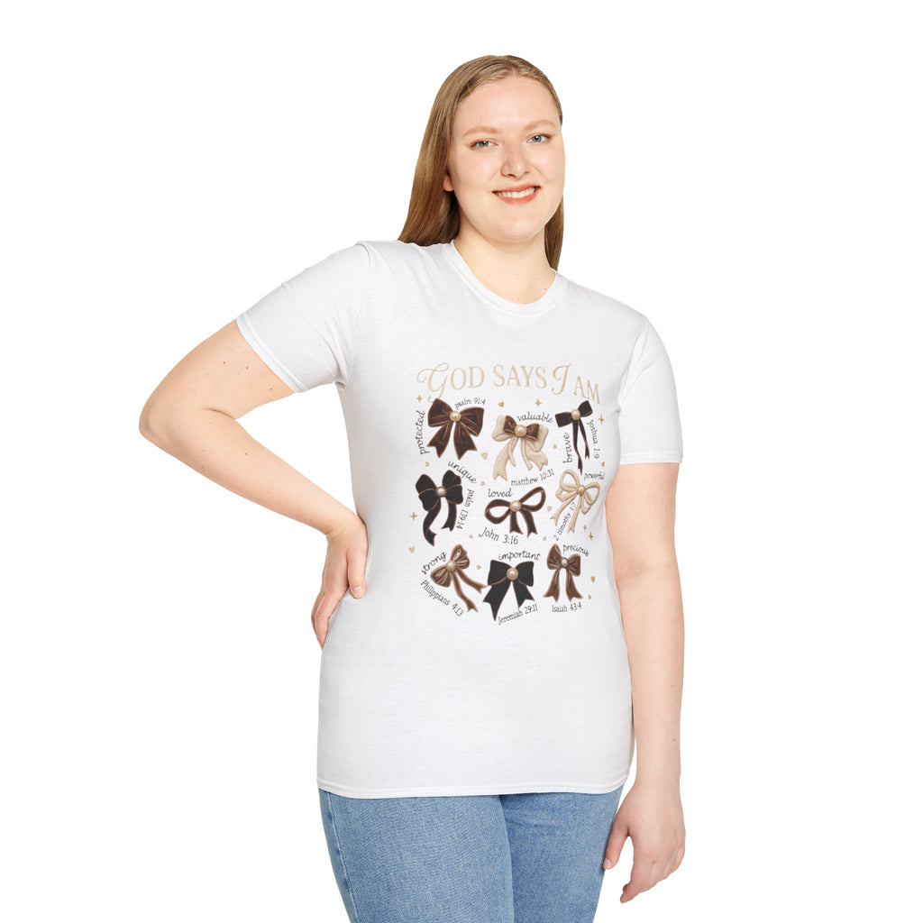 Bow Collection T‑Shirt — "God Says I Am" Inspirational Graphic Tee