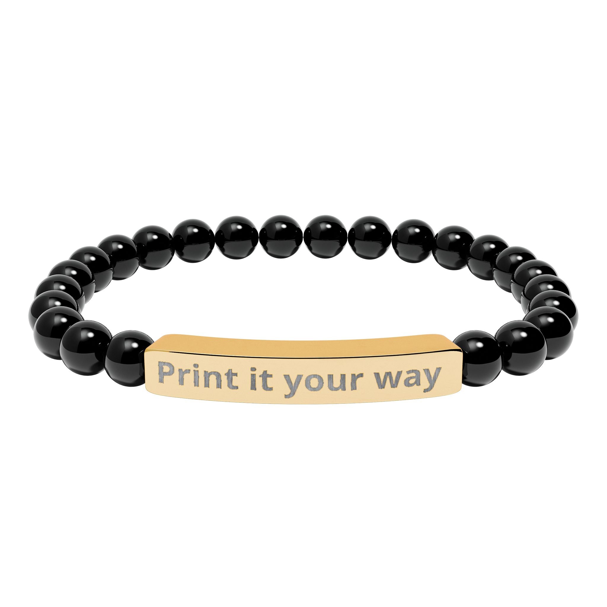 Engravable Natural Stone Beaded Bar Bracelet — Personalized Stretch Bracelet