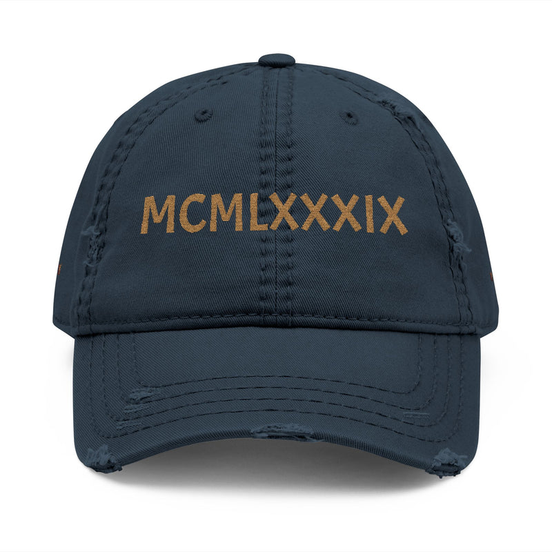 Embroidered Distressed Dad Hat – MCMLXXXIX (1989) Vintage Baseball Cap