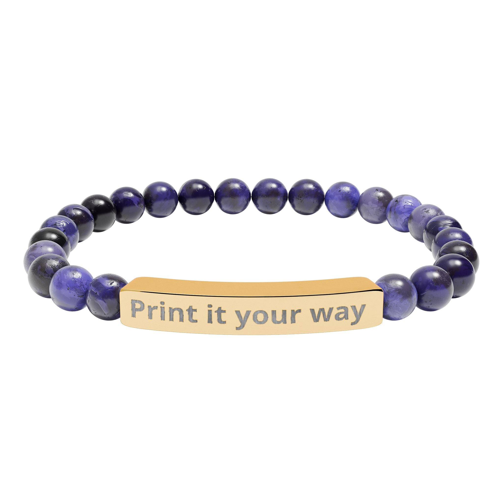 Engravable Natural Stone Beaded Bar Bracelet — Personalized Stretch Bracelet