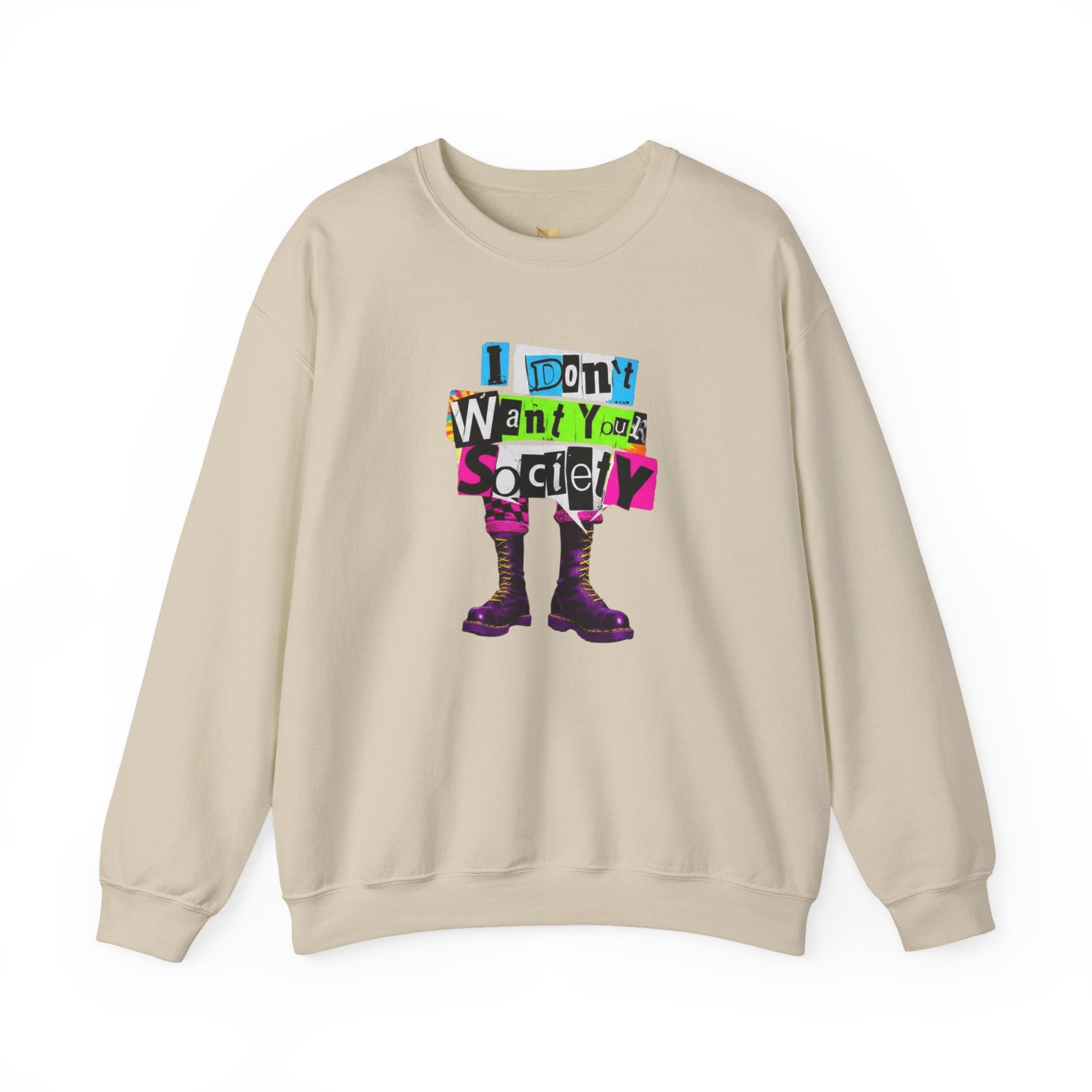 Crewneck Sweatshirt — “I Don’t Want Your Society” Punk Graphic