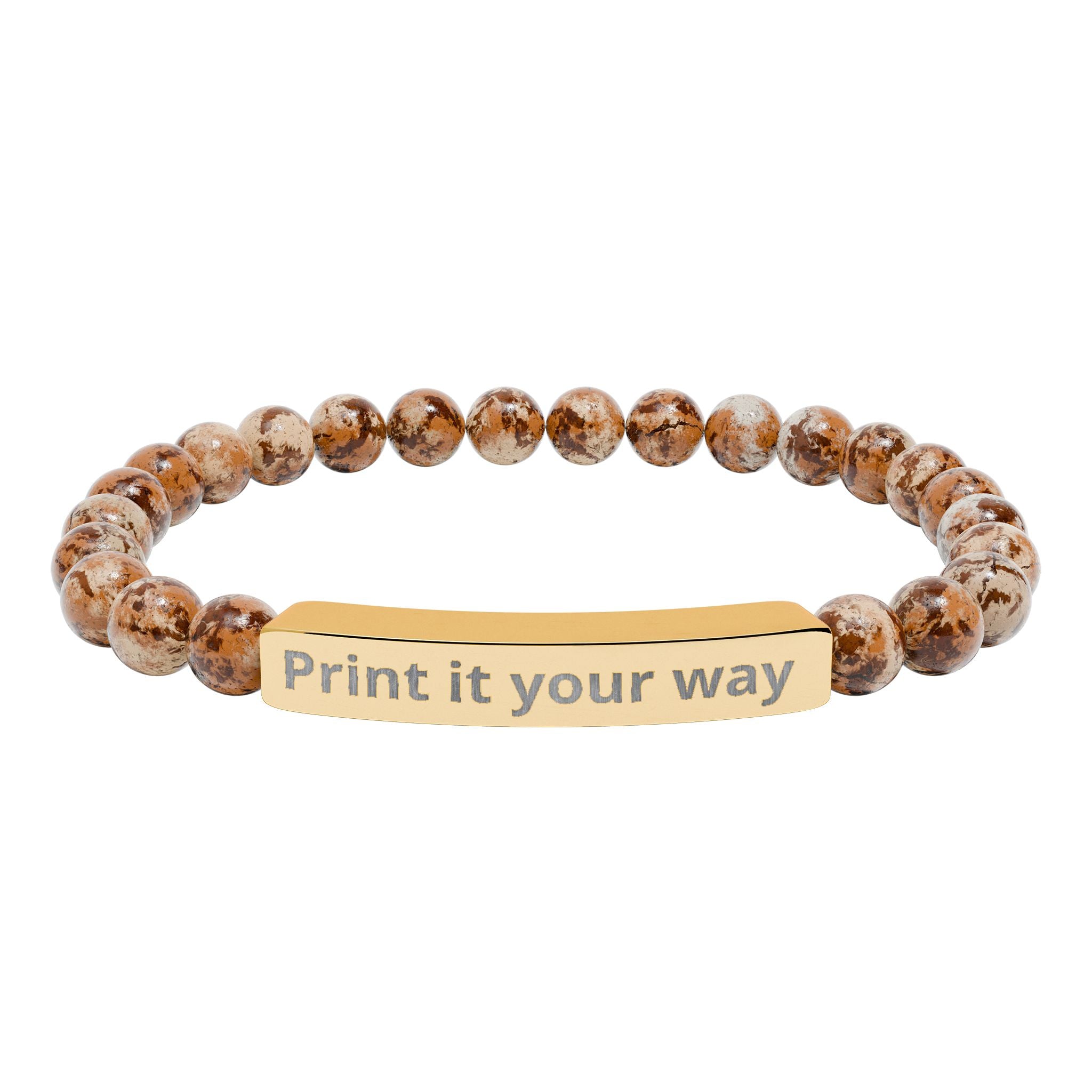 Engravable Natural Stone Beaded Bar Bracelet — Personalized Stretch Bracelet