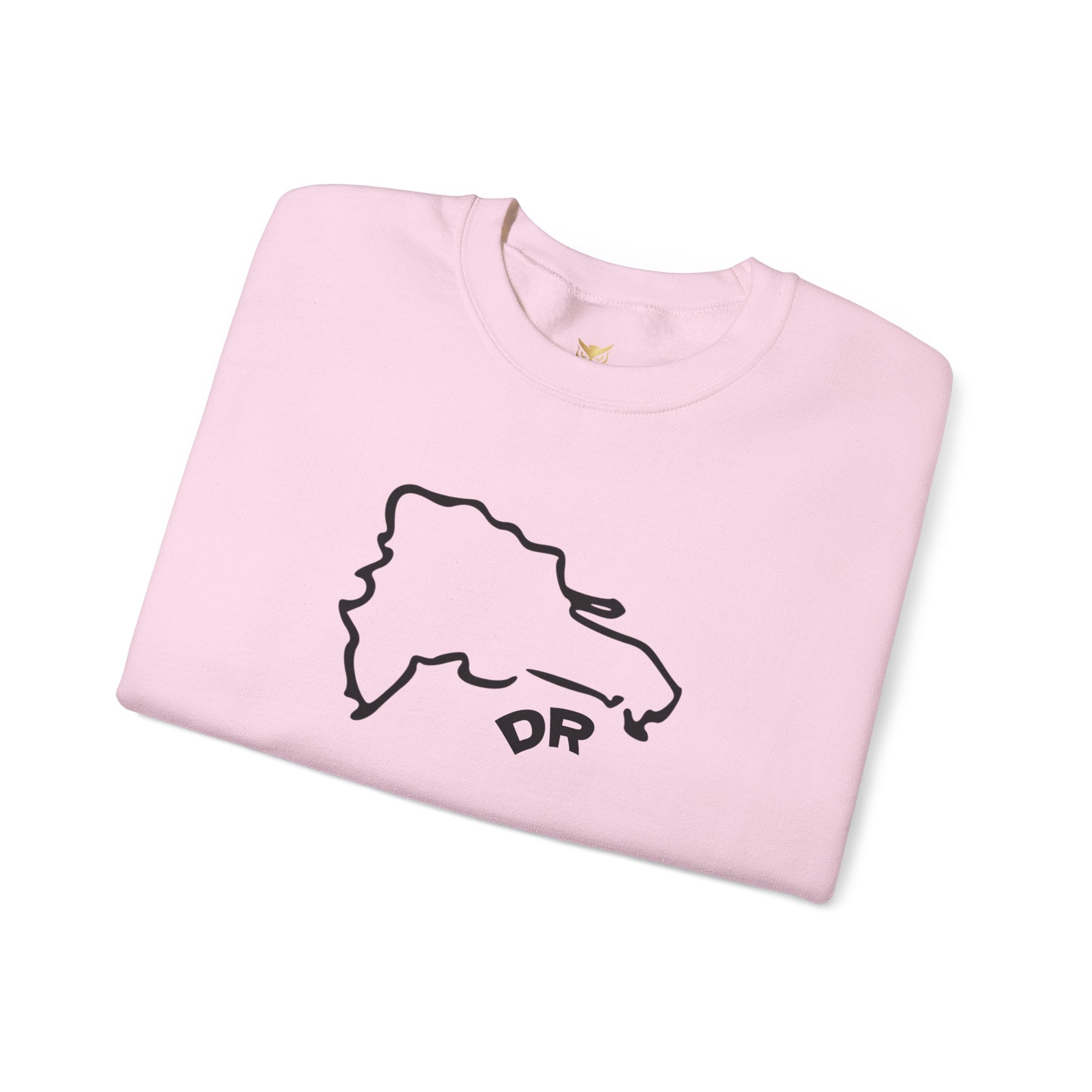 Dominican Republic Outline Crewneck Sweatshirt — DR Map Graphic, Back Text & Flag