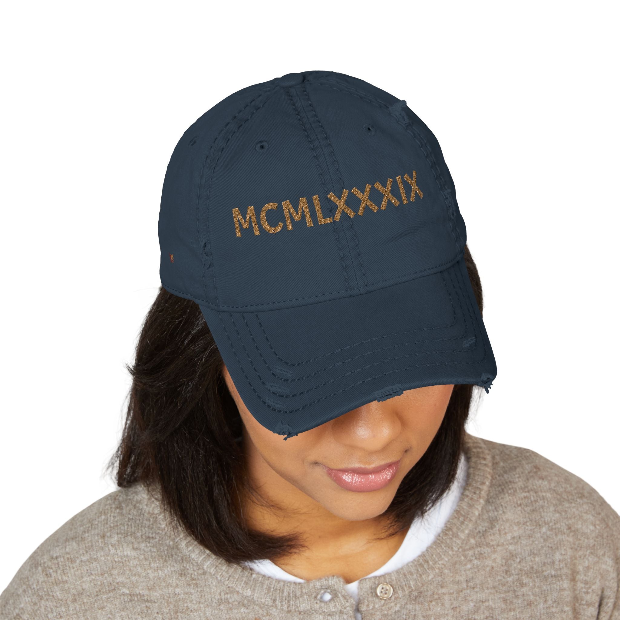 Embroidered Distressed Dad Hat – MCMLXXXIX (1989) Vintage Baseball Cap