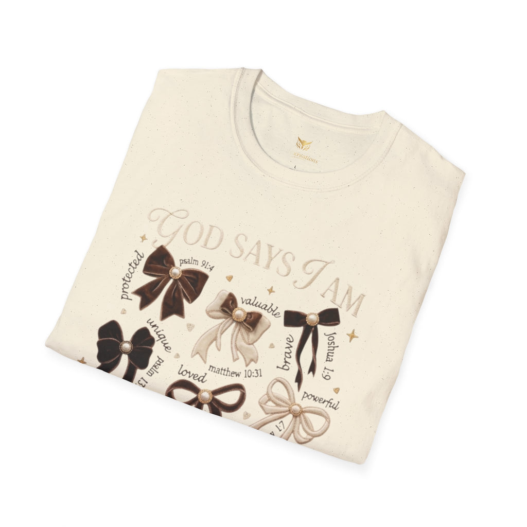 Bow Collection T‑Shirt — "God Says I Am" Inspirational Graphic Tee
