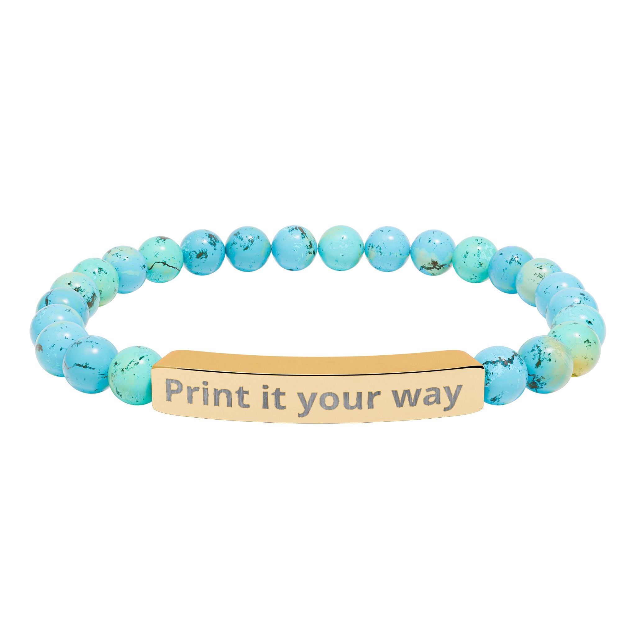 Engravable Natural Stone Beaded Bar Bracelet — Personalized Stretch Bracelet