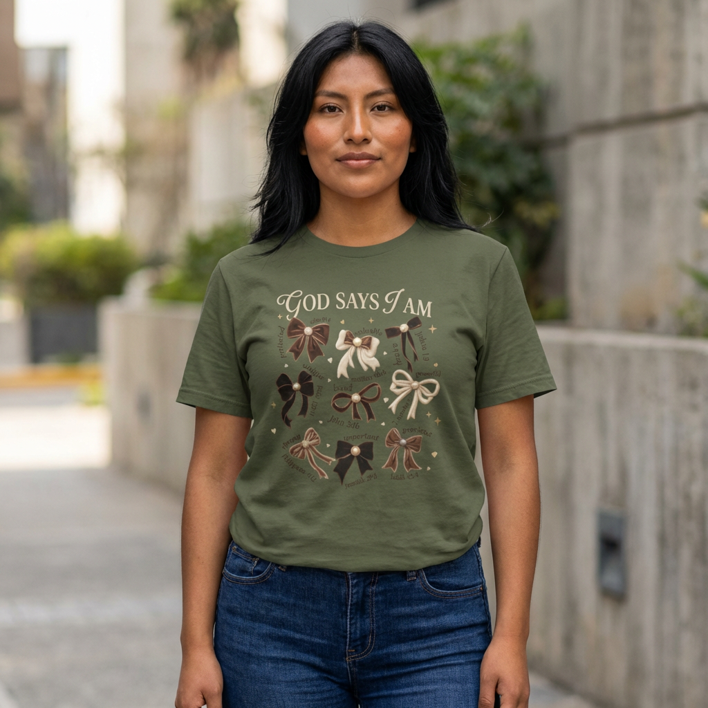 Bow Collection T‑Shirt — "God Says I Am" Inspirational Graphic Tee