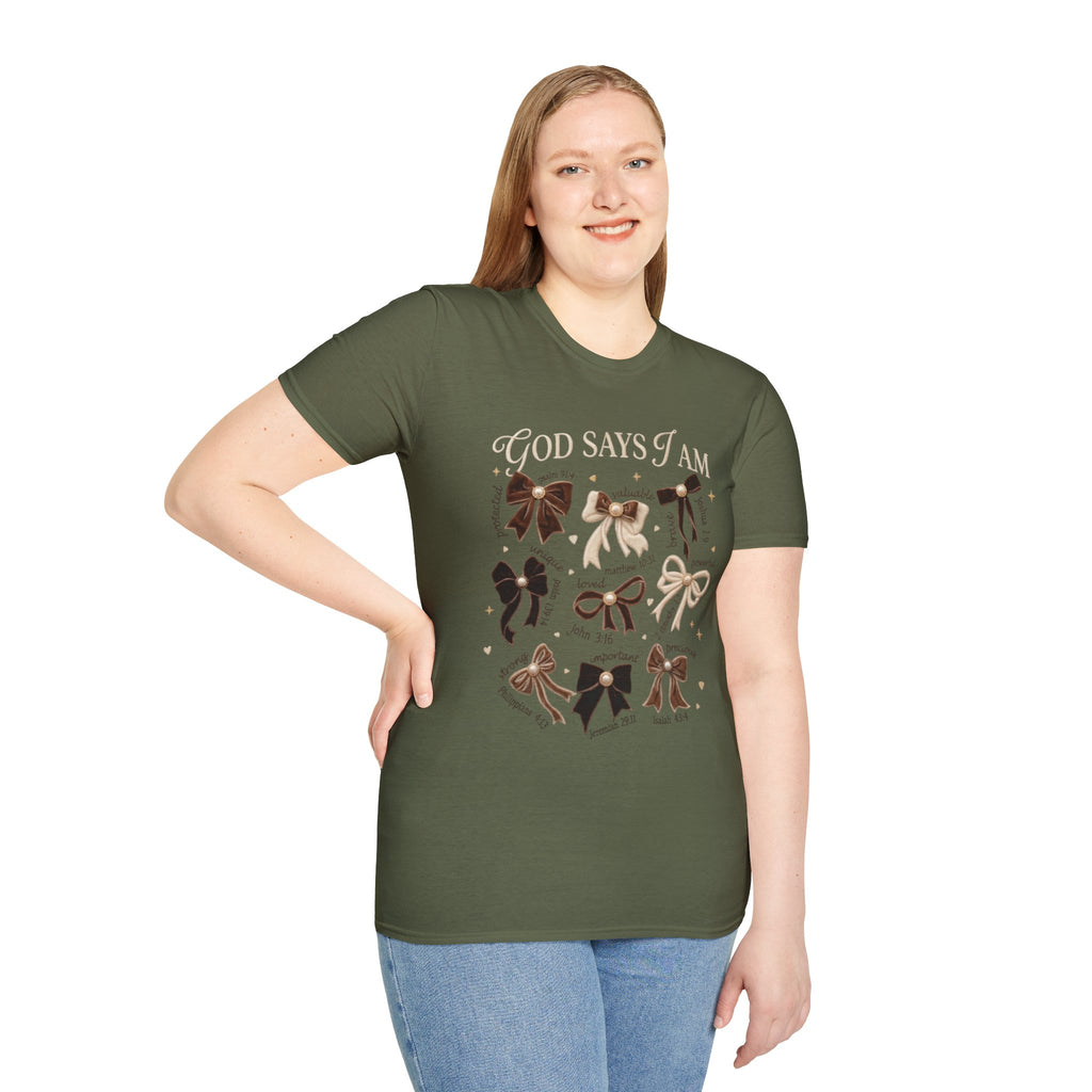 Bow Collection T‑Shirt — "God Says I Am" Inspirational Graphic Tee