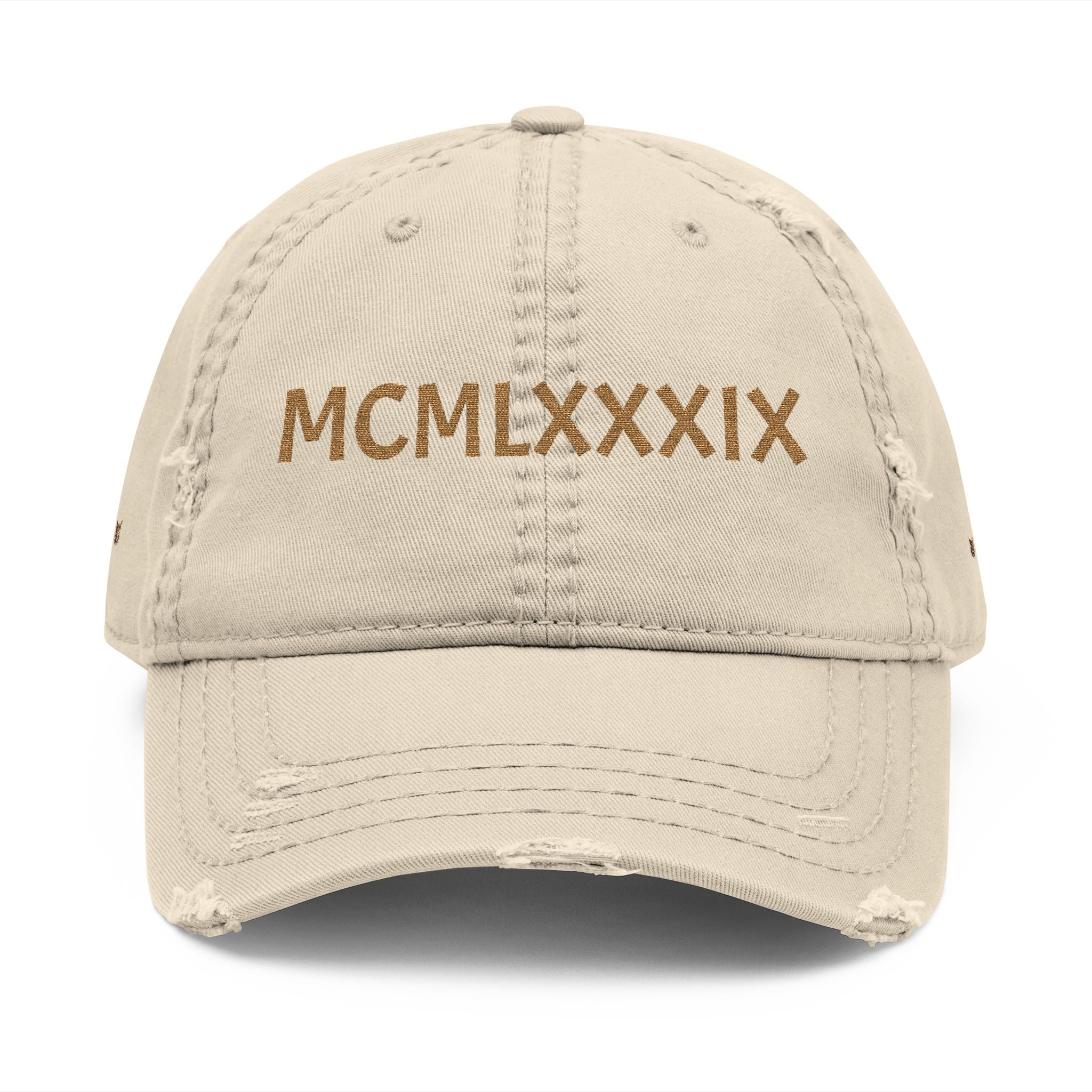 Embroidered Distressed Dad Hat – MCMLXXXIX (1989) Vintage Baseball Cap