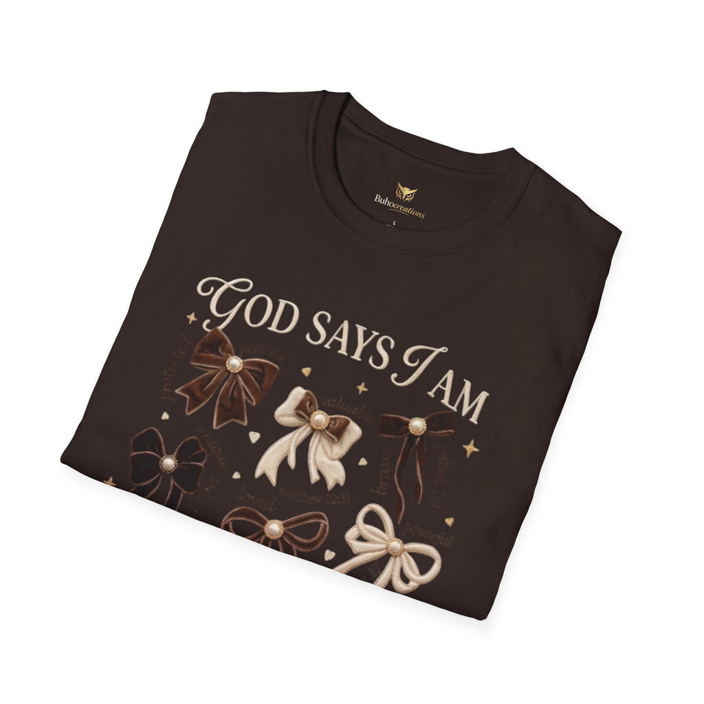 Bow Collection T‑Shirt — "God Says I Am" Inspirational Graphic Tee