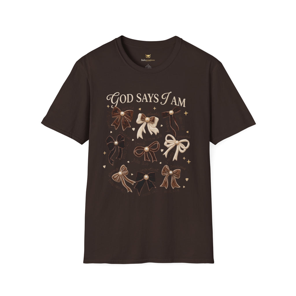 Bow Collection T‑Shirt — "God Says I Am" Inspirational Graphic Tee