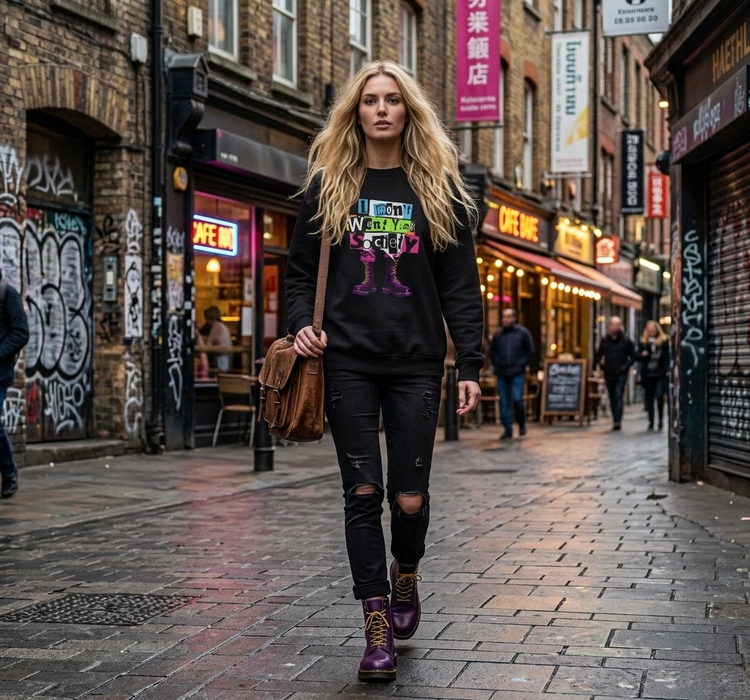 Crewneck Sweatshirt — “I Don’t Want Your Society” Punk Graphic